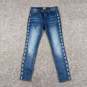 Driftwood Jeans Womens 26 Blue Marilyn Classic Fit Embroidered Side Stripe Aztec